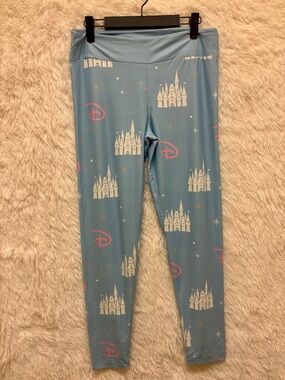 Walt Disney World Light Blue Castle & Pink Accent Leggings | Soft | Size Medium🩵